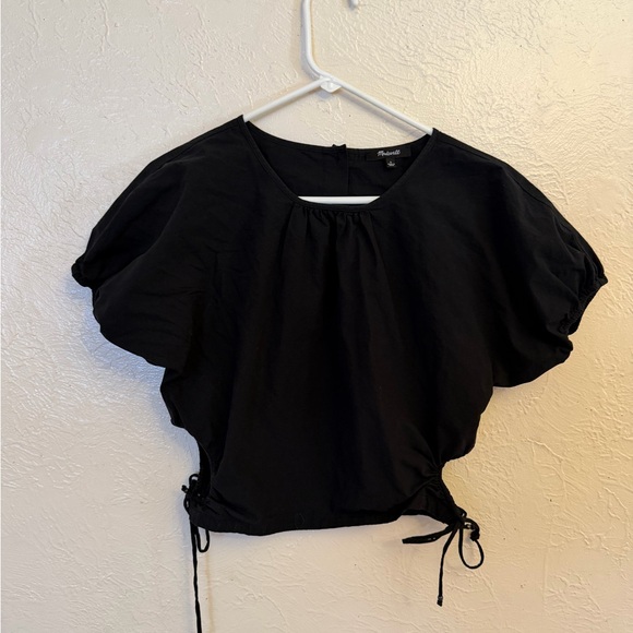 Madewell Black Puff Sleeve Crop Top - Picture 2 of 8